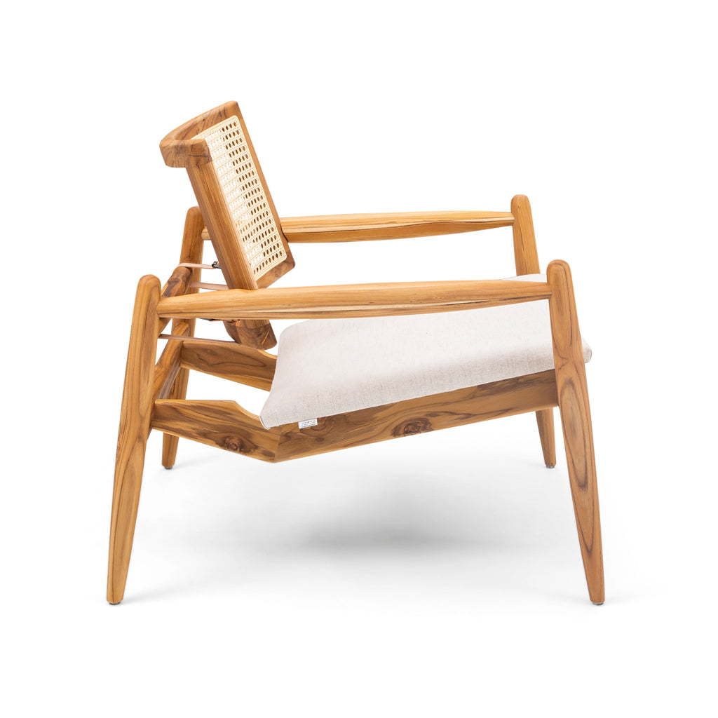 Soho Curved Cane-Back Chair in Teak and Oatmeal Fabric