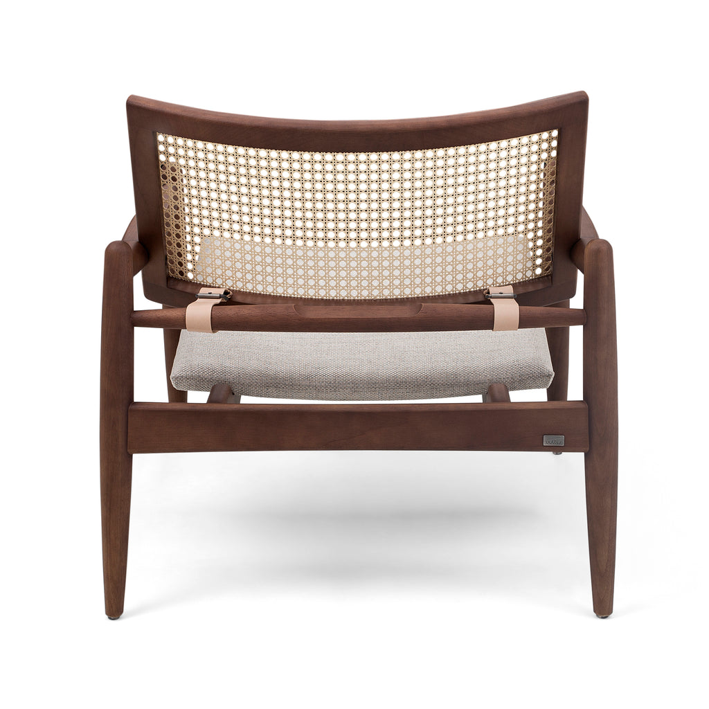 Soho Curved Cane-Back Chair in Walnut and Oatmeal Fabric