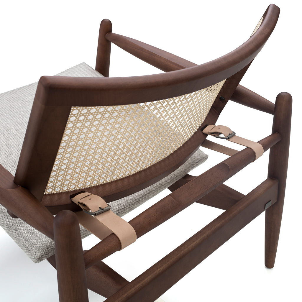 Soho Curved Cane-Back Chair in Walnut and Oatmeal Fabric