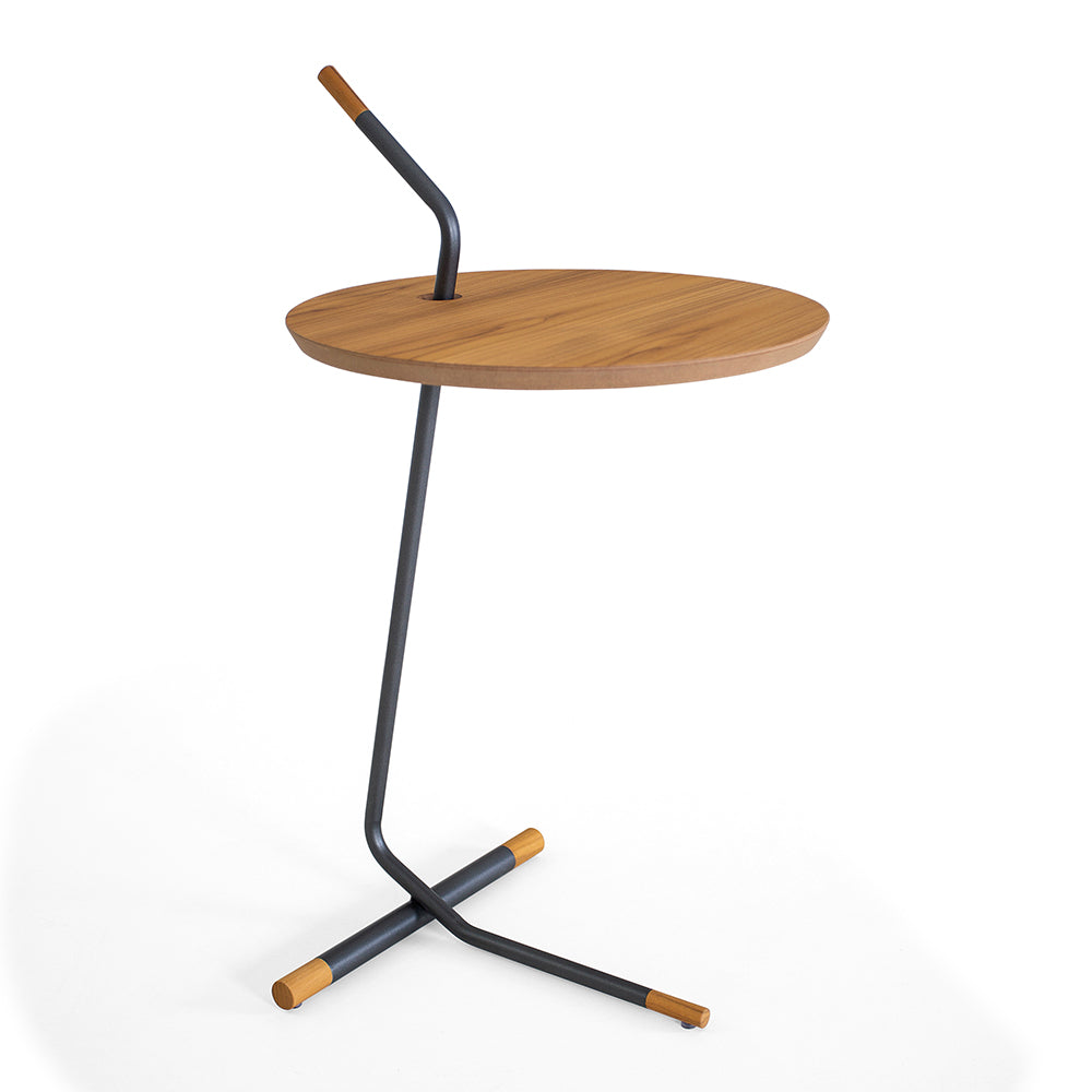 Like Side Table Featuring a Wood Top in Teak Finish & Metal Base
