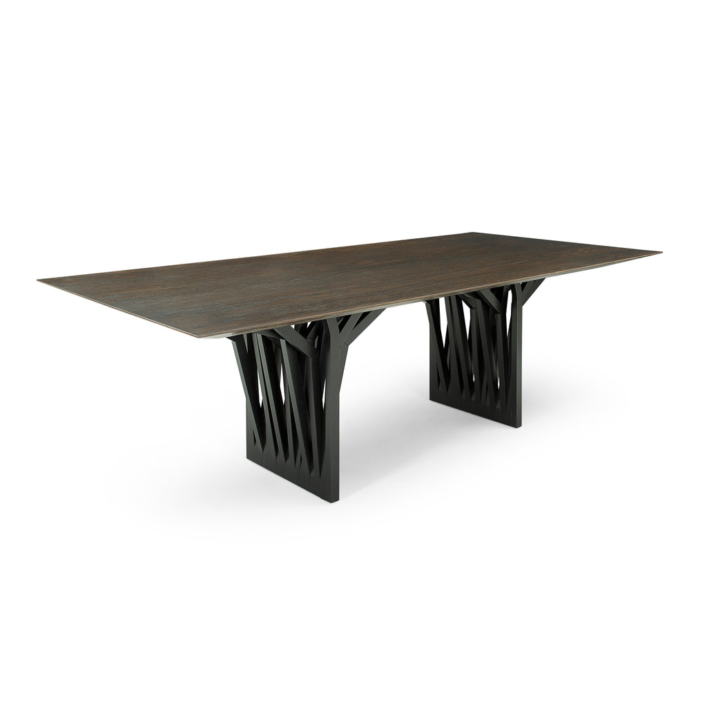 Radi Dining Table with Dark Walnut Veneered Table Top and Black Legs