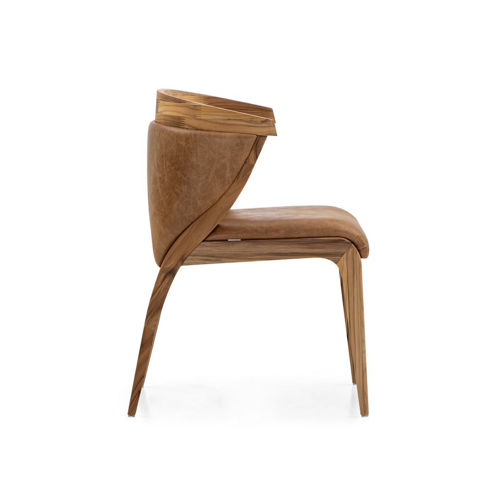 Shaped Mat Dining Chair in Teak and Leather