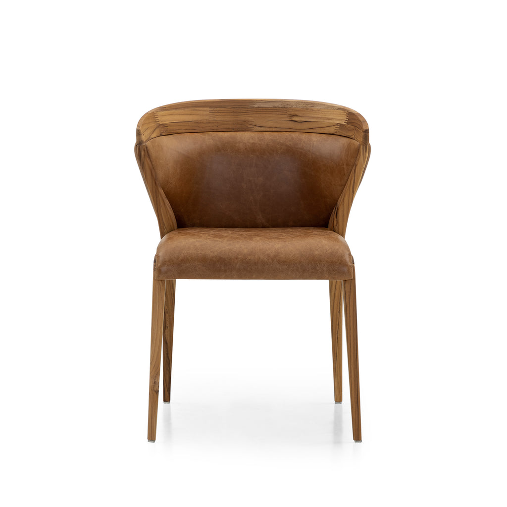 Shaped Mat Dining Chair in Teak and Leather