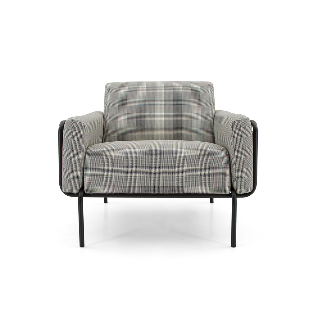 Trend Armchair, Metal Frame with Checkered Color Fabric and Side in Leather