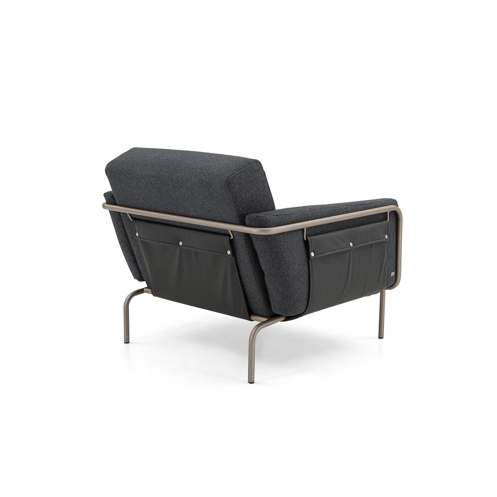 Trend Armchair, Metal Frame with Black Fabric and Black Leather