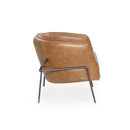 Contemporary Bella Armchair Featuring Metal Frame and Texas Brown Leather