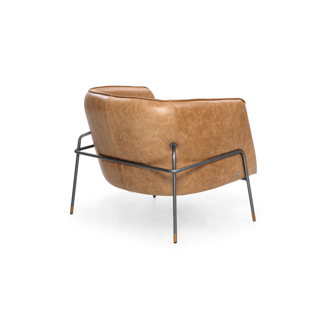 Contemporary Bella Armchair Featuring Metal Frame and Texas Brown Leather