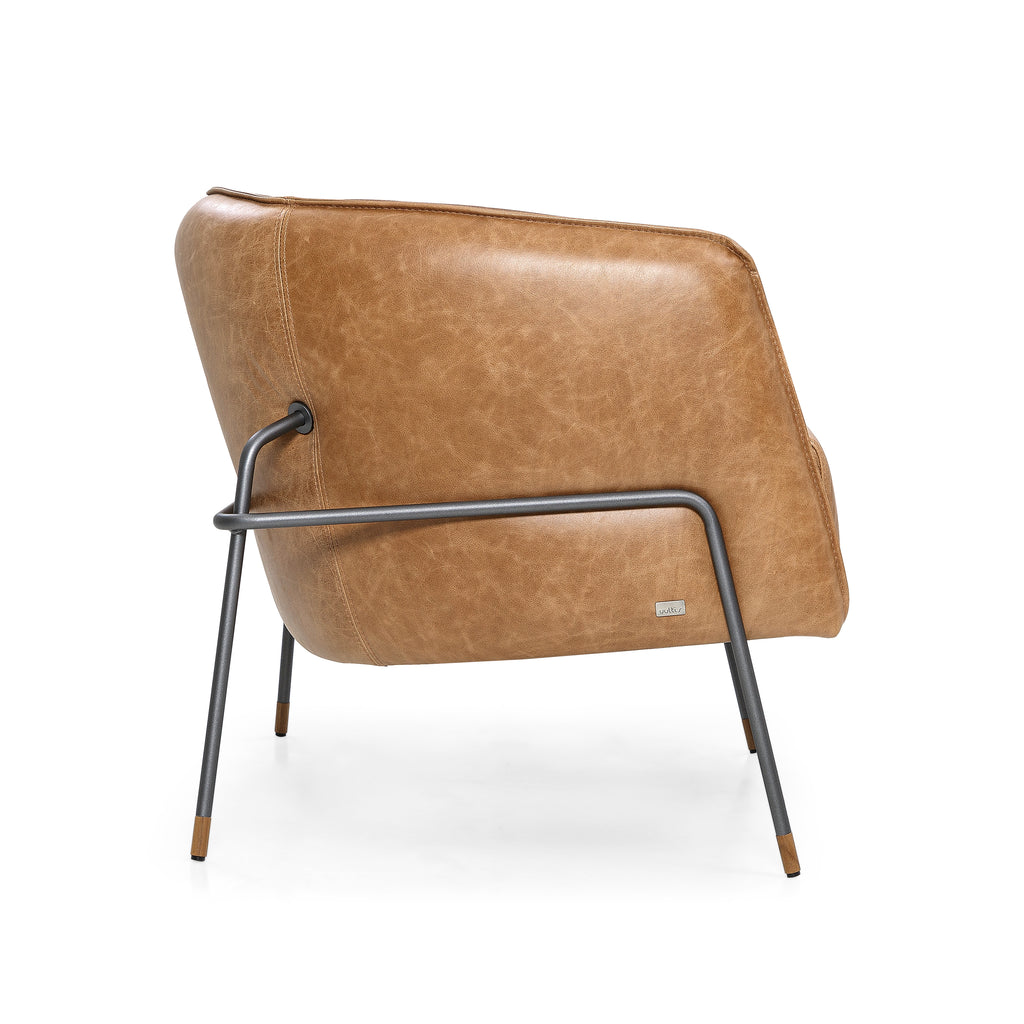 Contemporary Bella Armchair Featuring Metal Frame and Texas Brown Leather