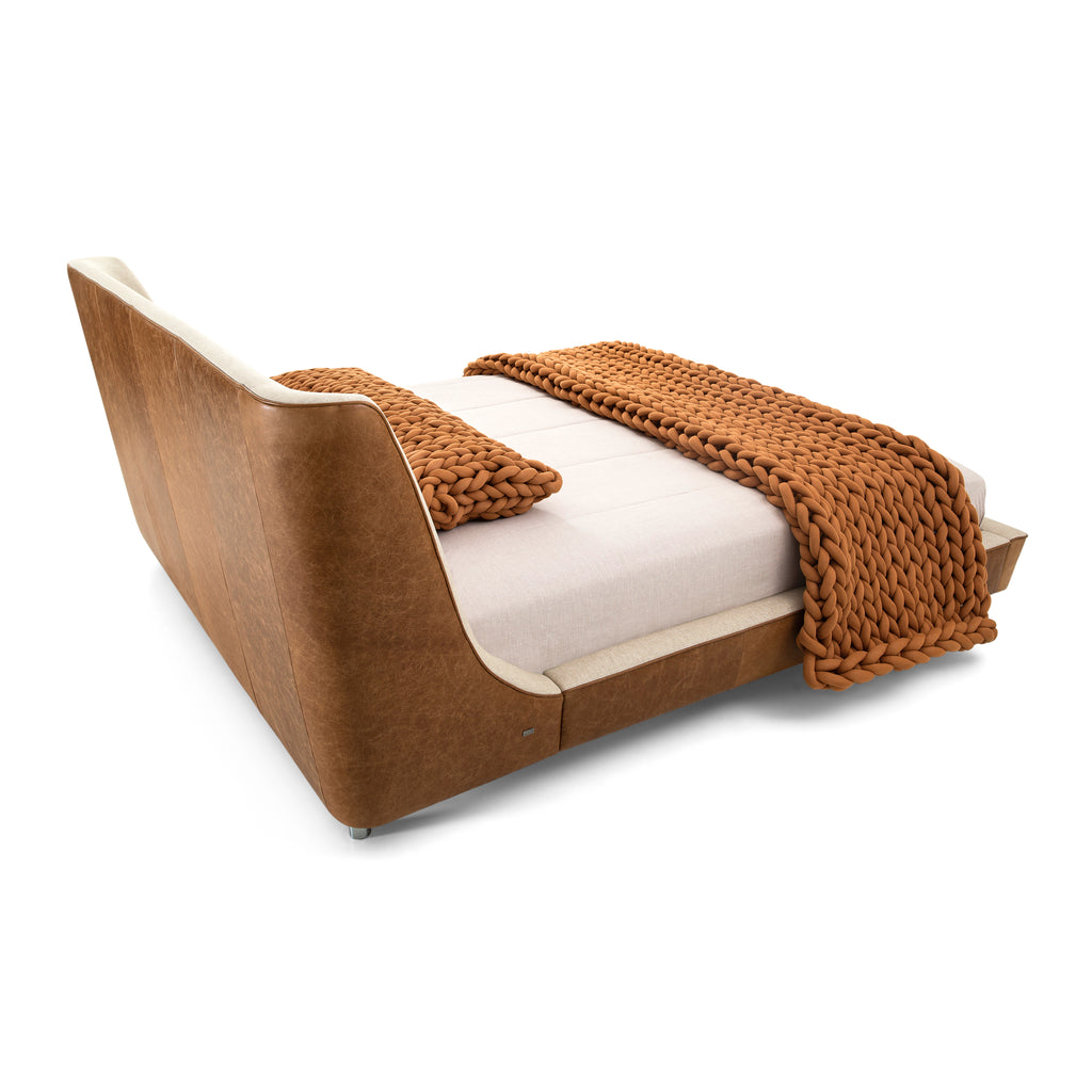 Musa Queen in Brown Leather and Oatmeal Fabric