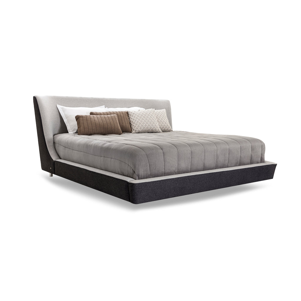 Musa Queen Bed in a Black and Oatmeal Fabric Combination