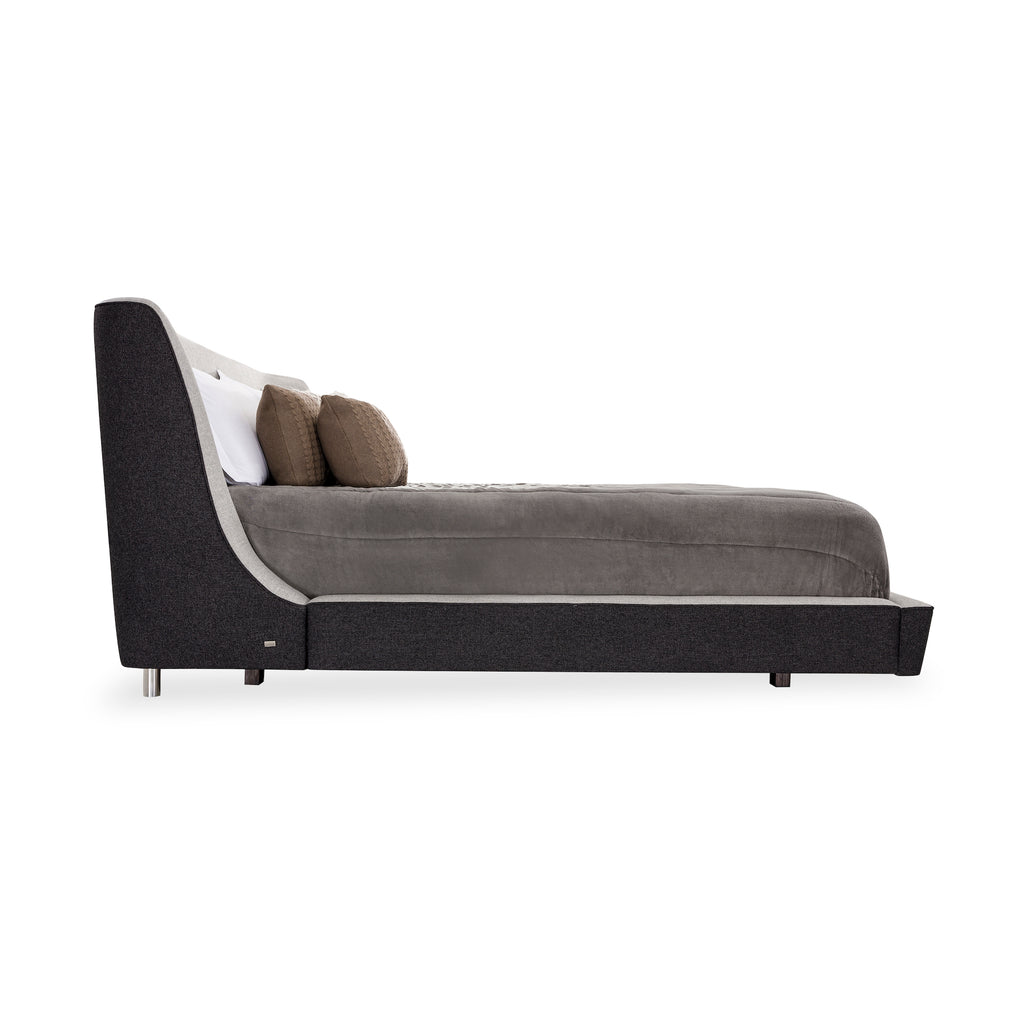 Musa Queen Bed in a Black and Oatmeal Fabric Combination