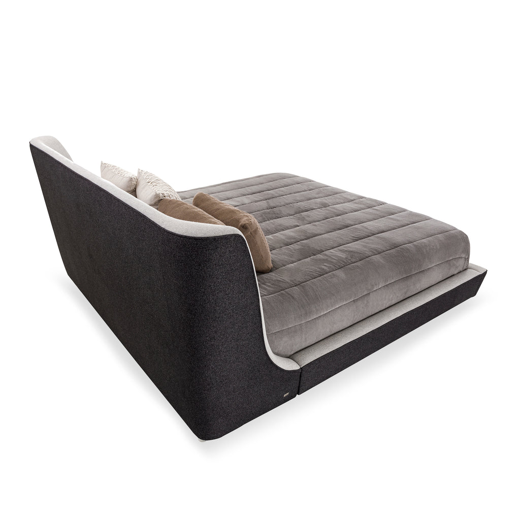 Musa King Bed in a Black and Oatmeal Fabric Combination