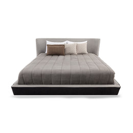 Musa Queen Bed in a Black and Oatmeal Fabric Combination