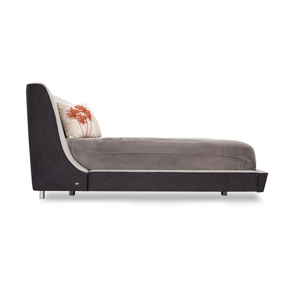 Musa King Bed in a Black and Oatmeal Fabric Combination