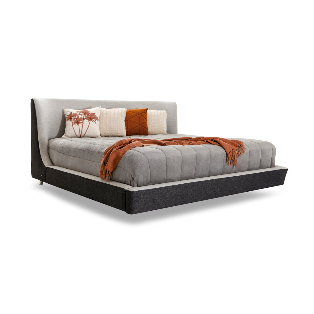 Musa King Bed in a Black and Oatmeal Fabric Combination