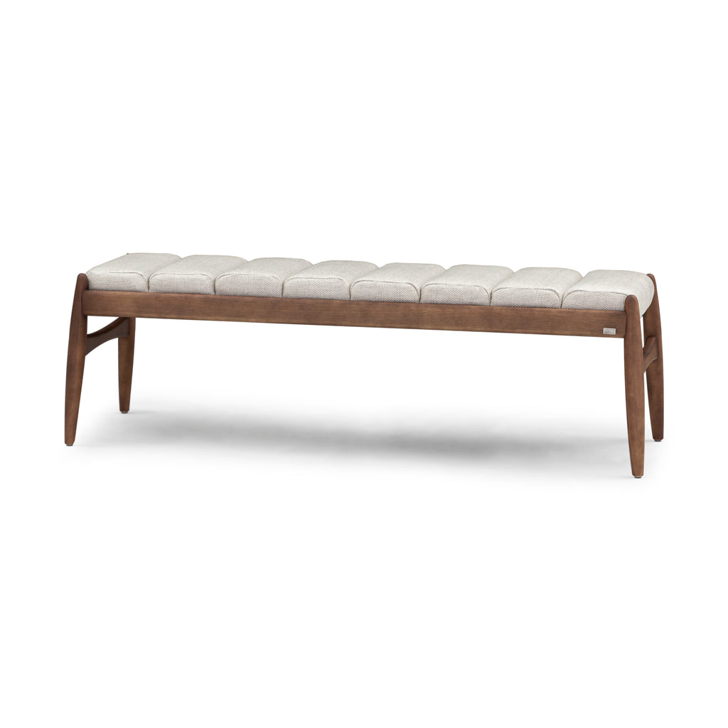Wave Bench in Walnut Finish and Light Fabric