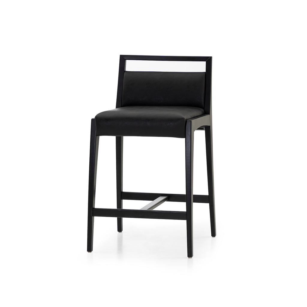 Sotto Counter Stool in Black Fabric and Black Colored Wood