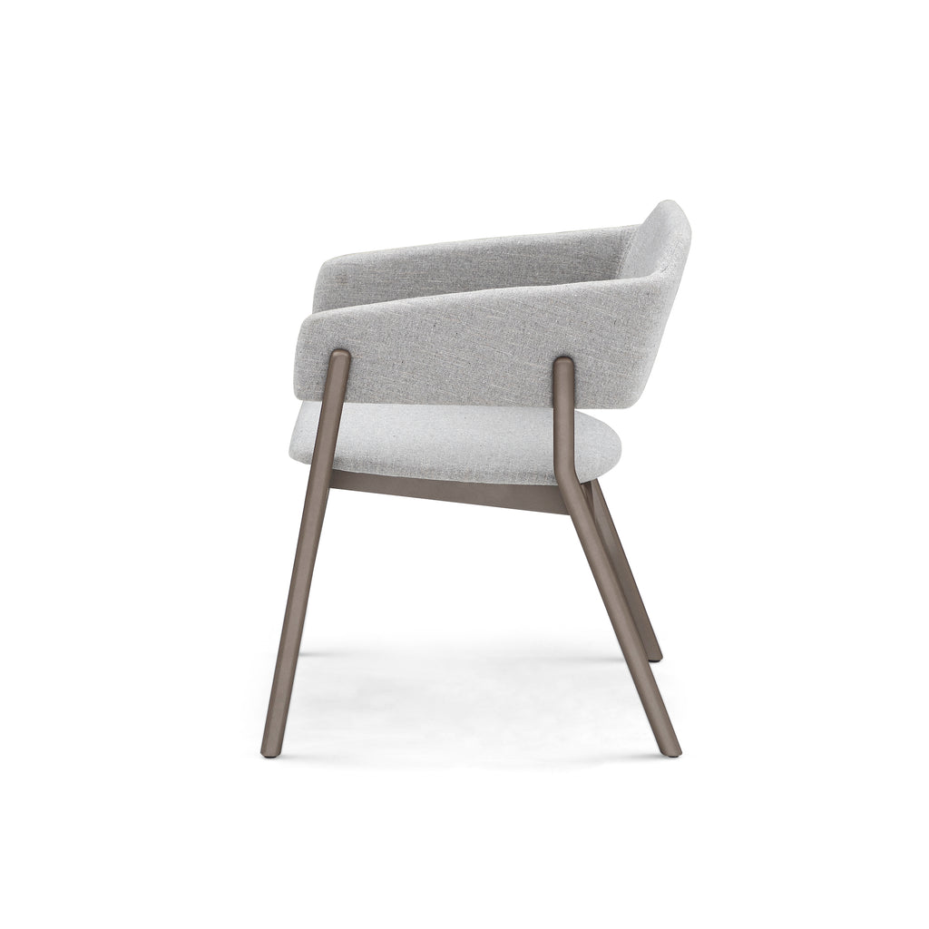 Stuzi Chair in Gray Fabric and Chocolate Colored Wood