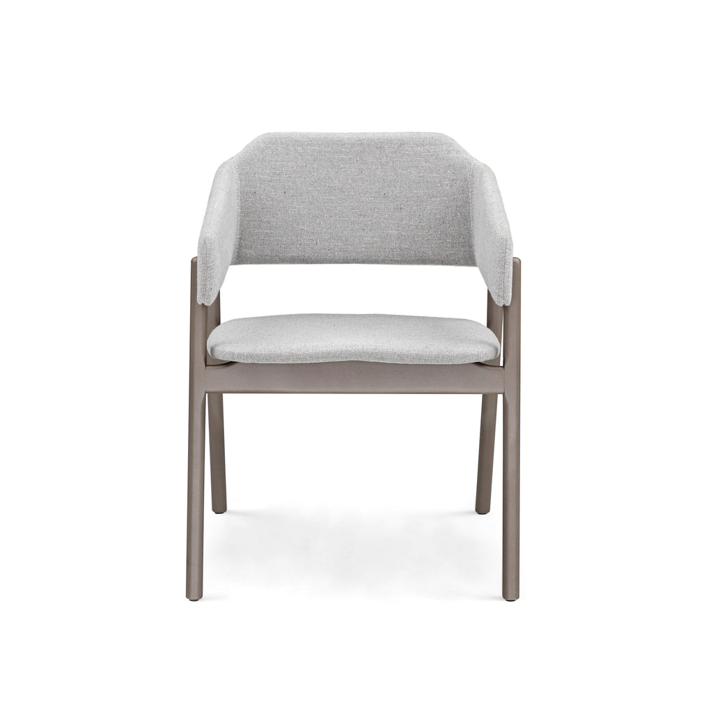 Stuzi Chair in Gray Fabric and Chocolate Colored Wood