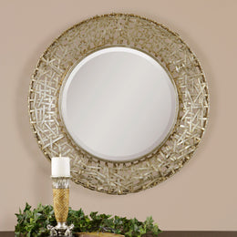 Alita Champagne Woven Metal Mirror