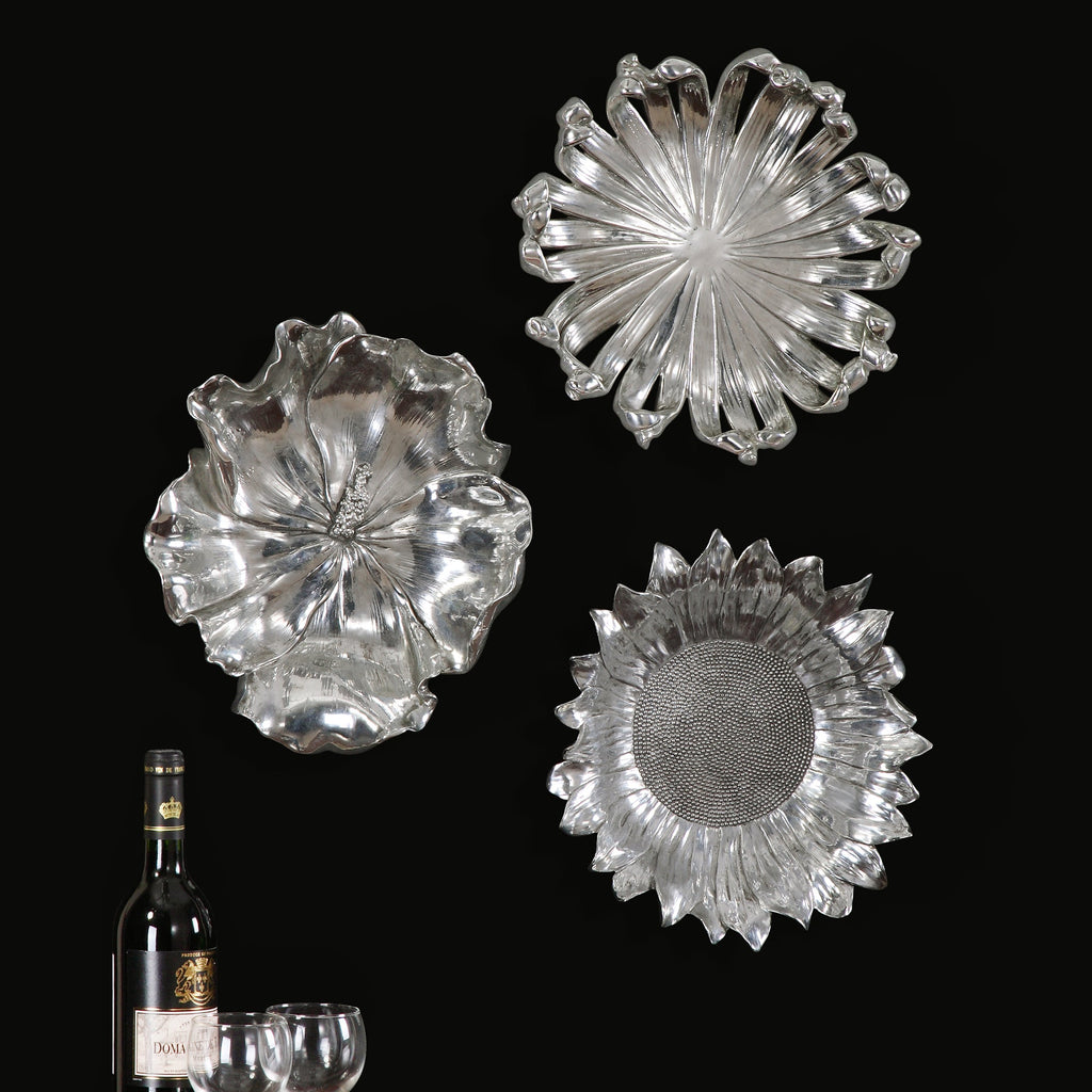 Silver Flowers Wall Art, Set/3