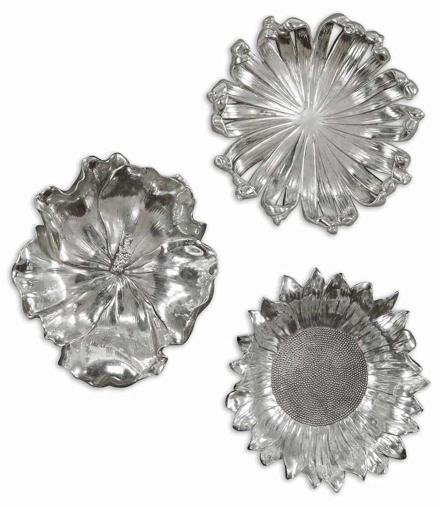 Silver Flowers Wall Art, Set/3