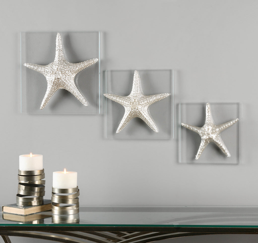 Silver Starfish Wall Art, Set of 3