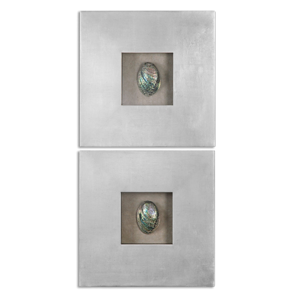 Abalone Shells Silver Wall Art, Set of 2