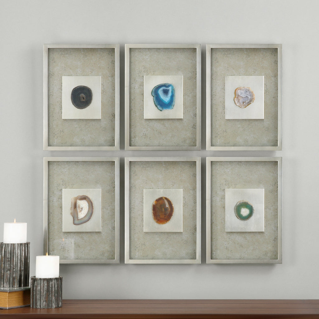 Agate Stone Silver Wall Art Set of 6