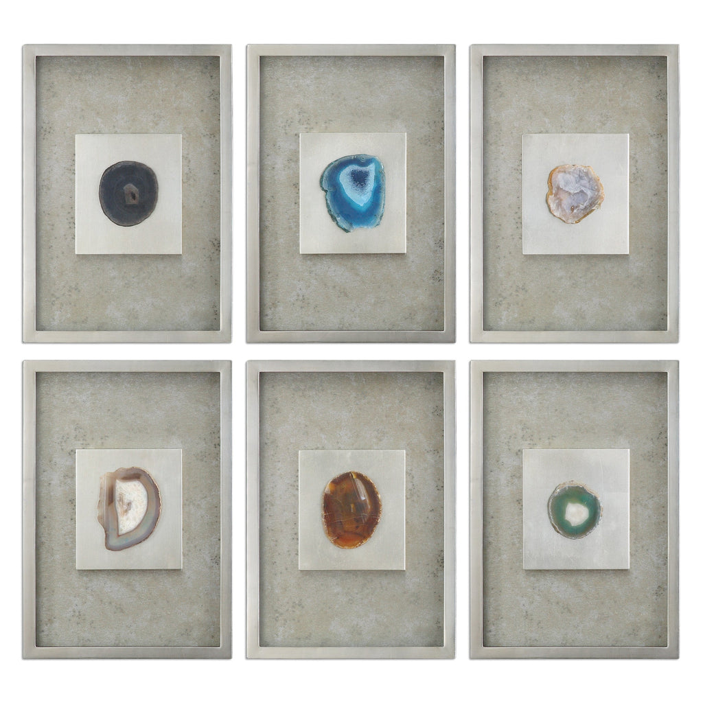 Agate Stone Silver Wall Art Set of 6