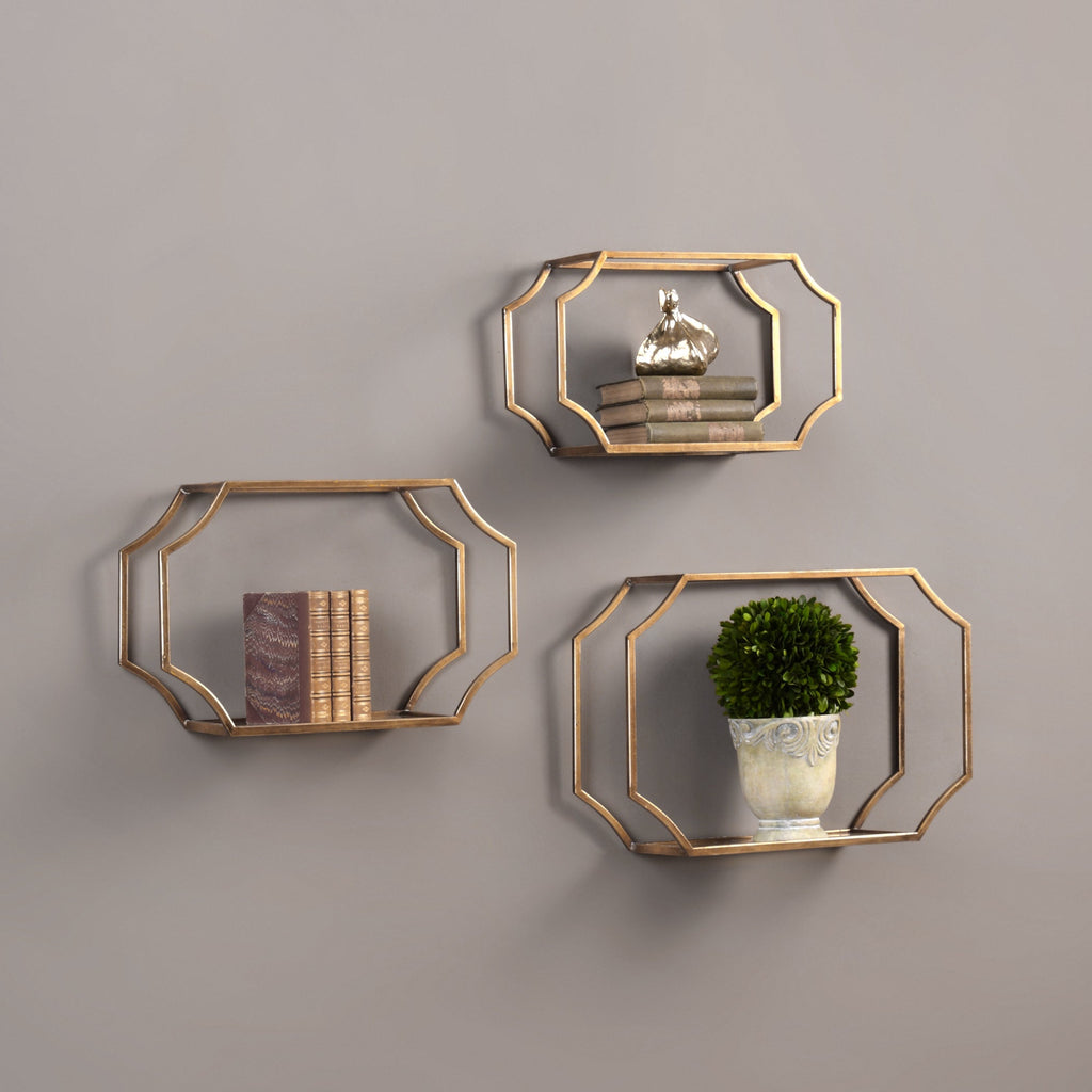 Lindee Gold Wall Shelves Set of 3