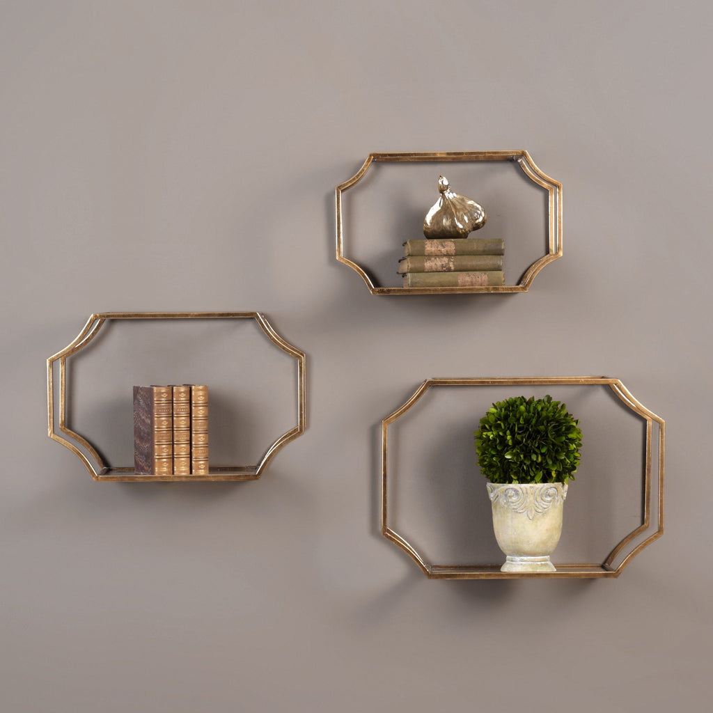 Lindee Gold Wall Shelves Set of 3