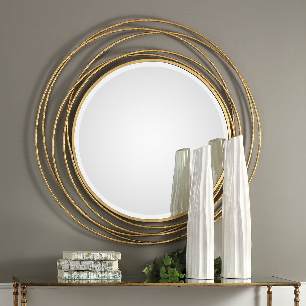 Whirlwind Gold Round Mirror