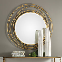 Whirlwind Gold Round Mirror