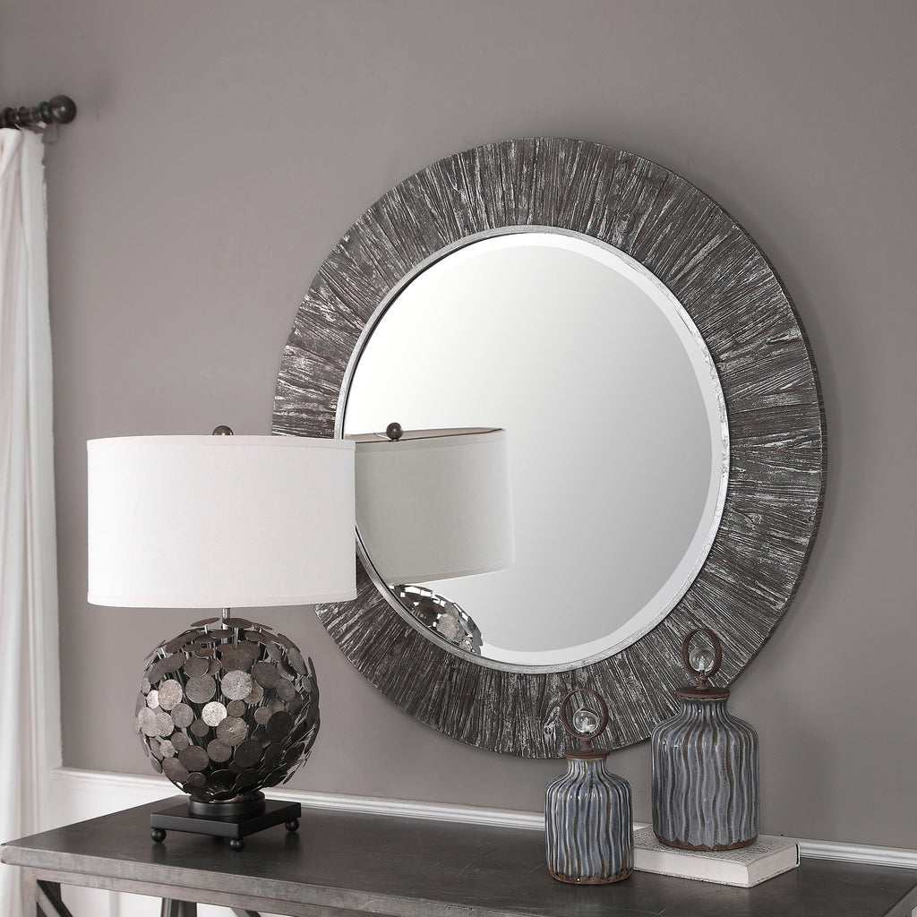 Wenton Round Aged Wood Mirror