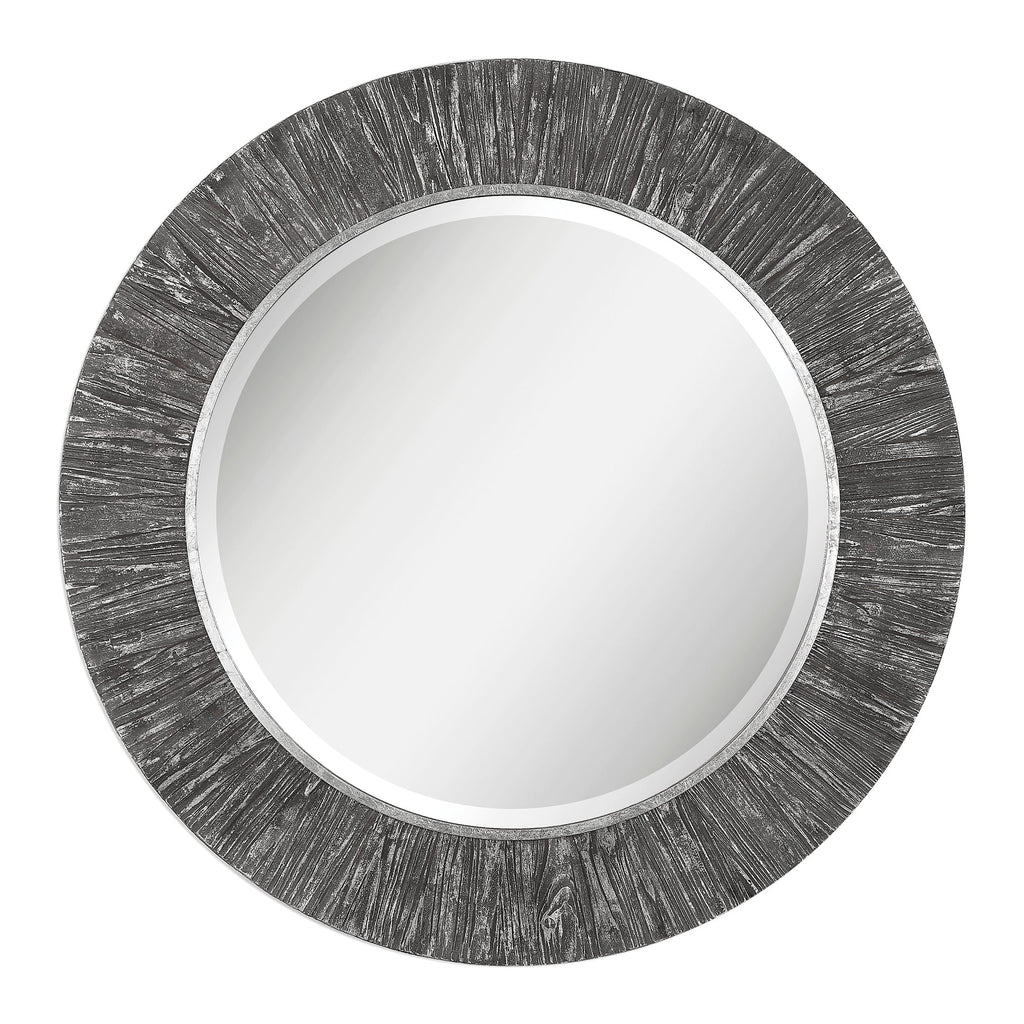 Wenton Round Aged Wood Mirror