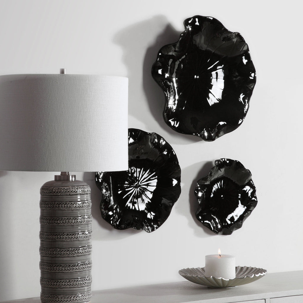 Abella Black Ceramic Wall Decor, Set of 3