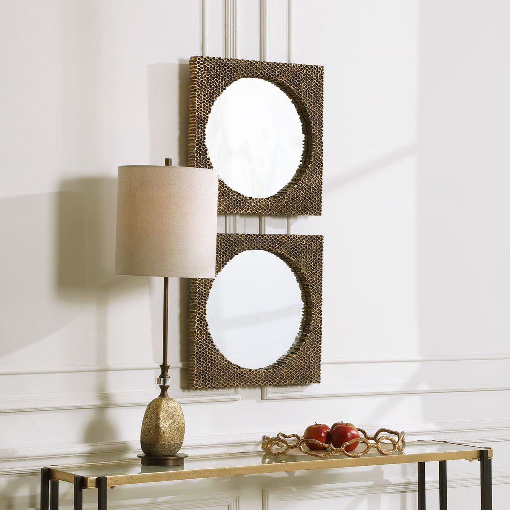 The Hive Gold Square Mirrors, Set of 2