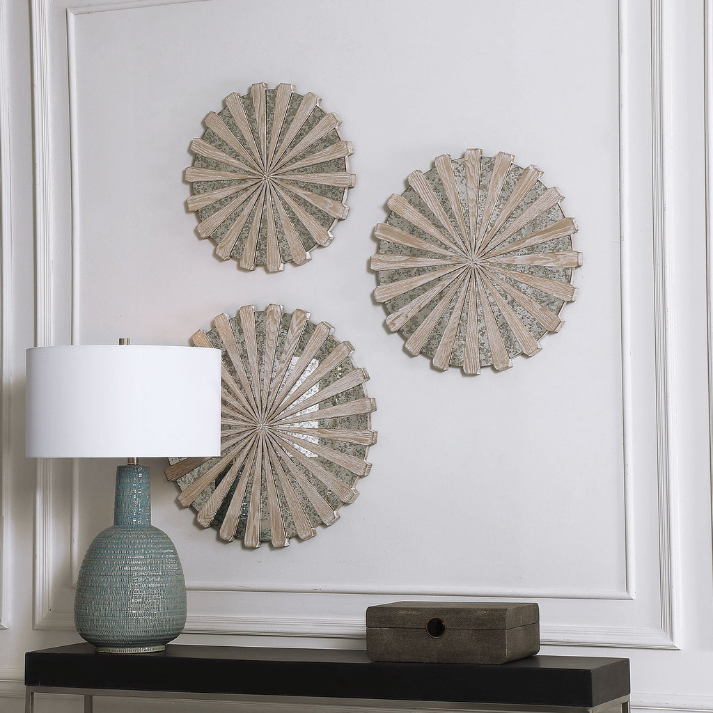 Daisies Mirrored Circular Wall Decor, Set of 3