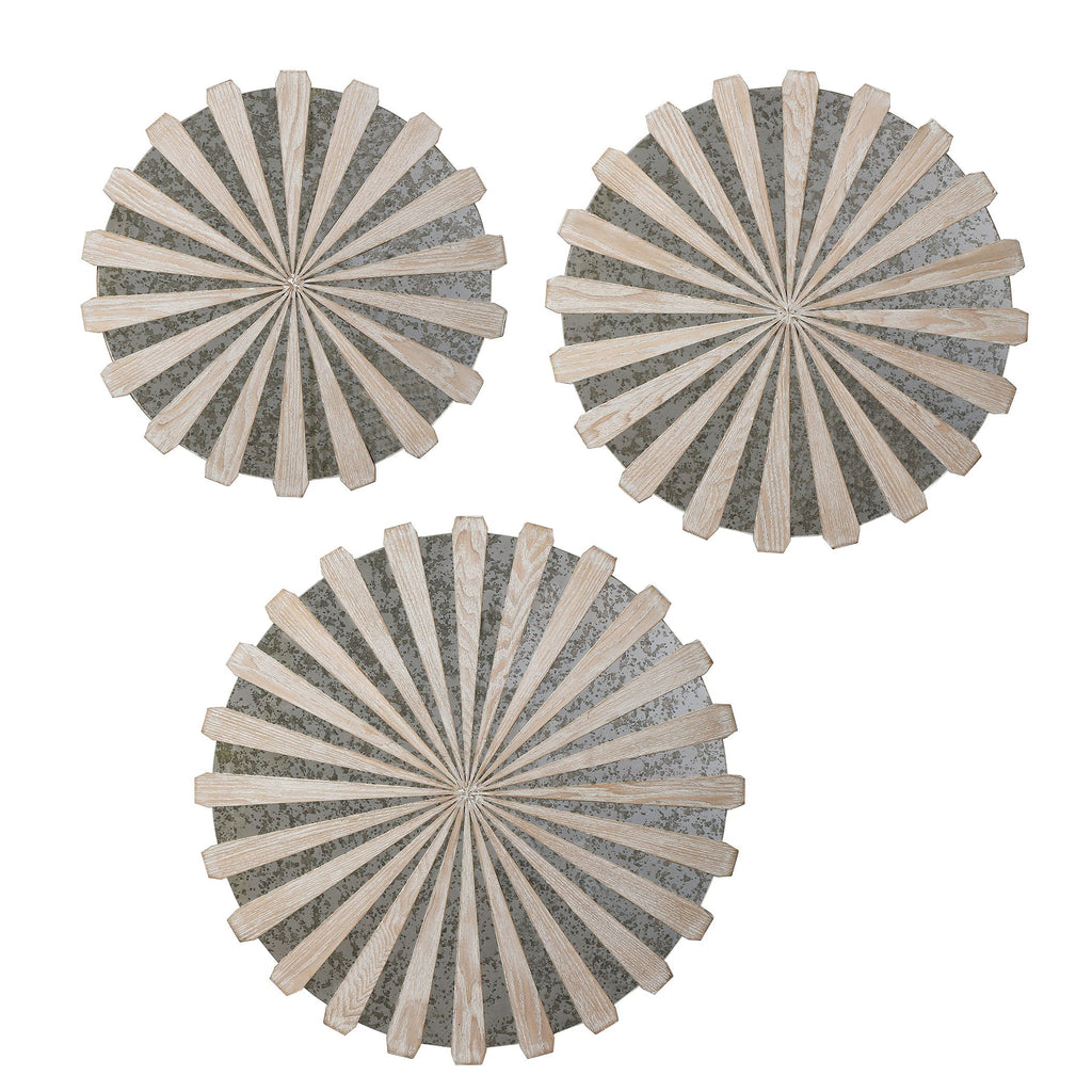 Daisies Mirrored Circular Wall Decor, Set of 3