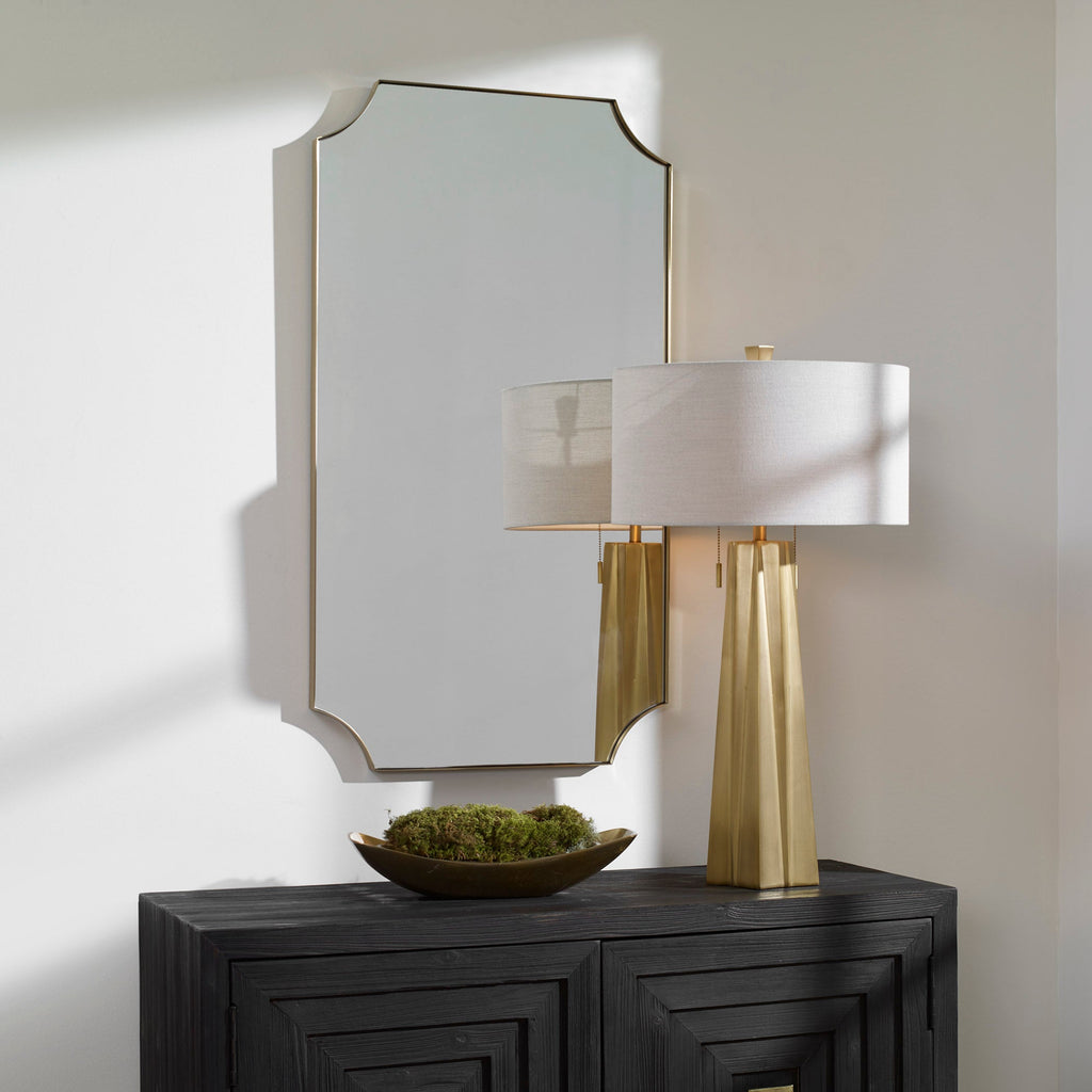 Lennox Brass Scalloped Corner Mirror