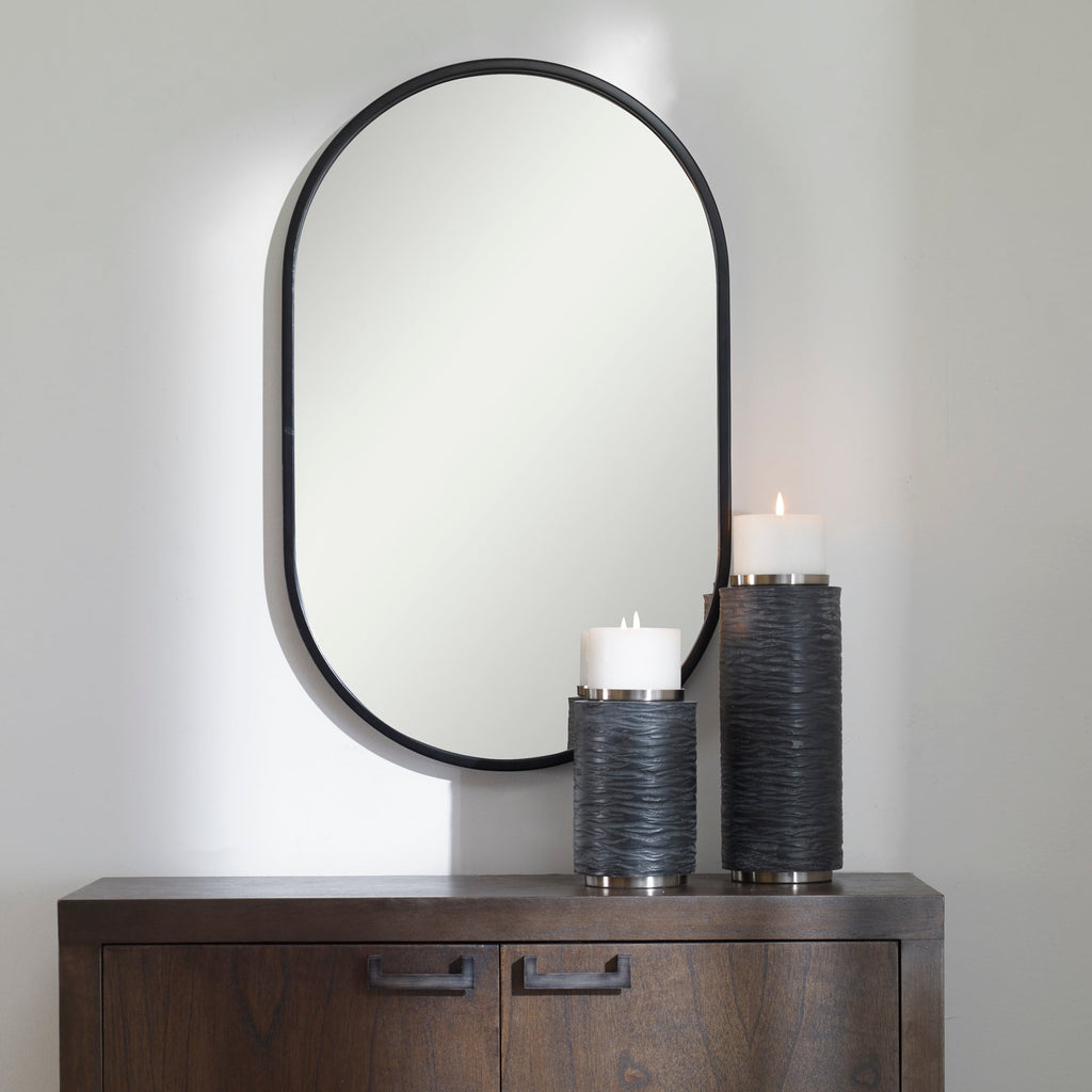 Varina Minimalist Black Oval Mirror