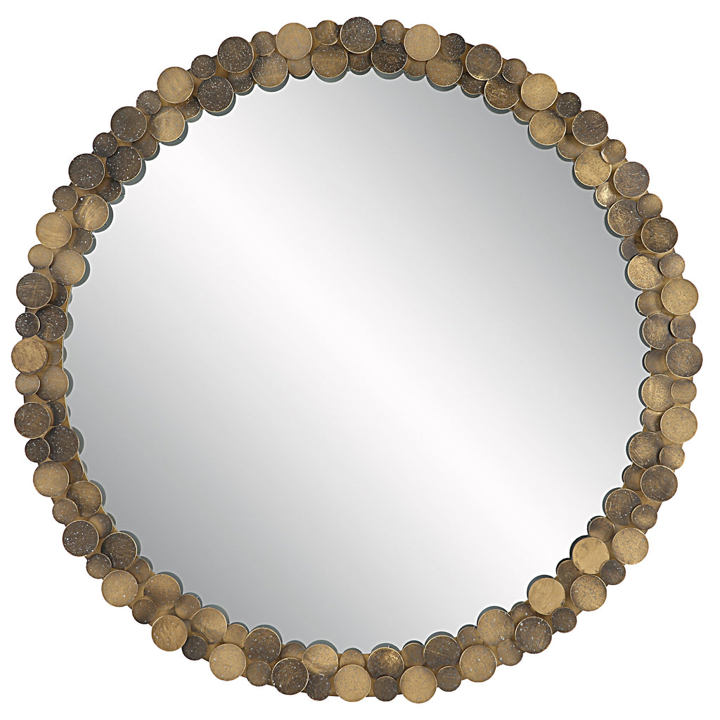 Dinar Round Aged Gold Mirror