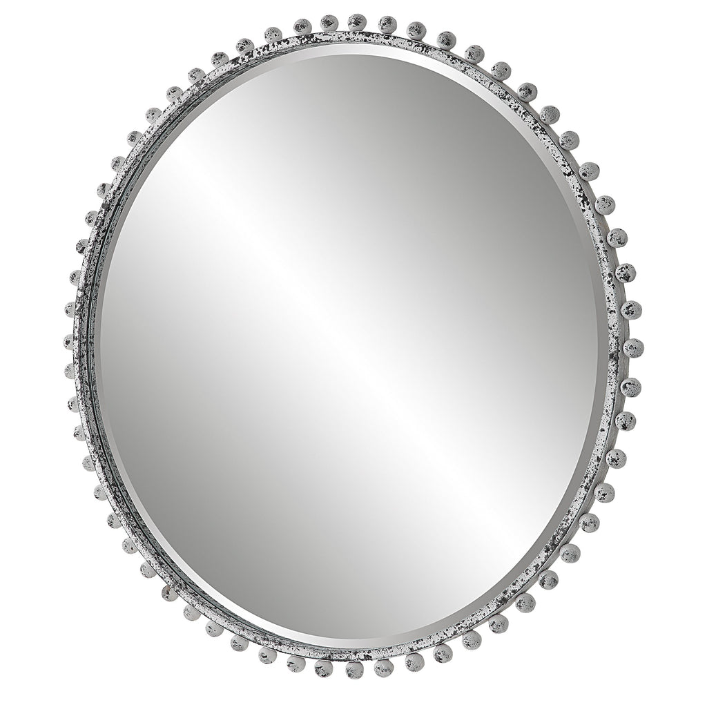 Taza Aged White Round Mirror