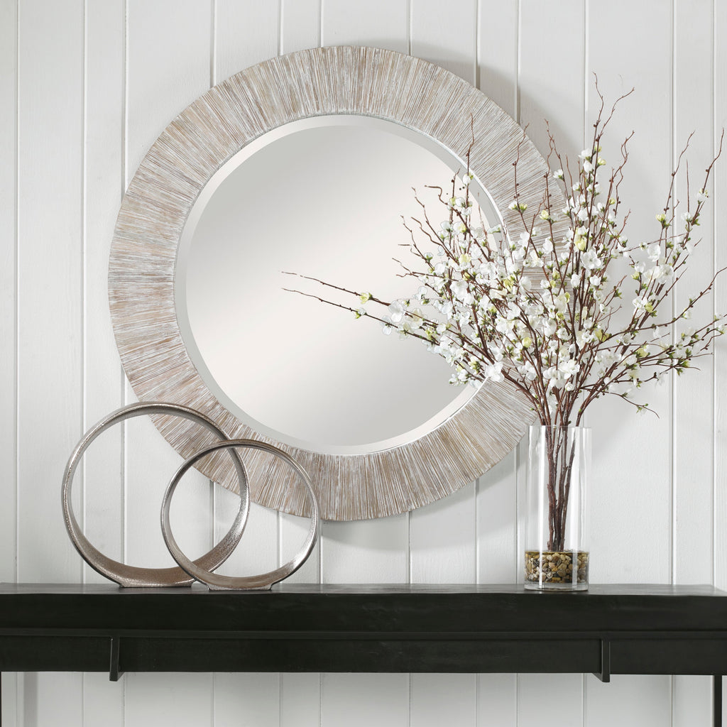 Repose Whitewash Round Mirror