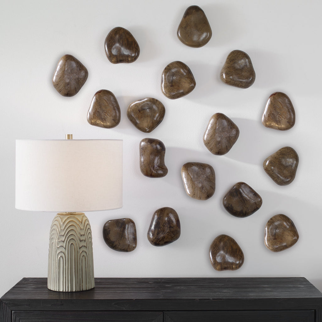 Pebbles Walnut Wood Wall Decor,Set of 9