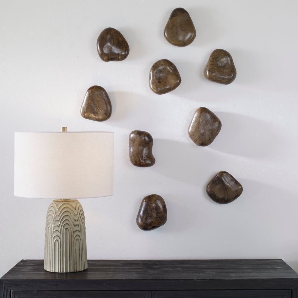 Pebbles Walnut Wood Wall Decor,Set of 9