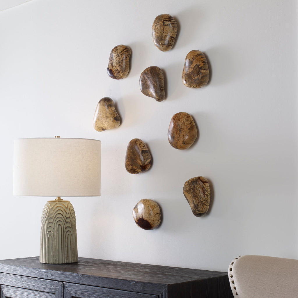 Pebbles Blonde Wood Wall Decor,Set of 9