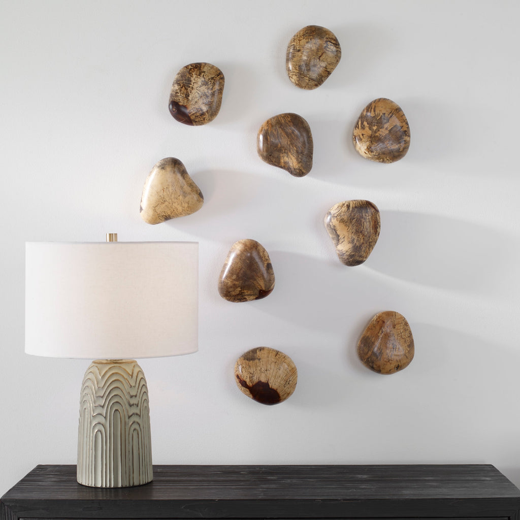 Pebbles Blonde Wood Wall Decor,Set of 9