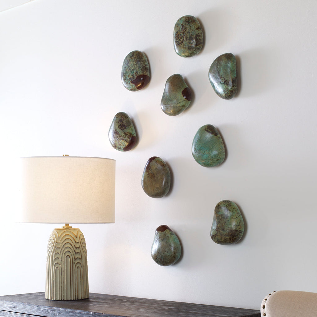 Pebbles Aqua Wood Wall Decor,Set of 9